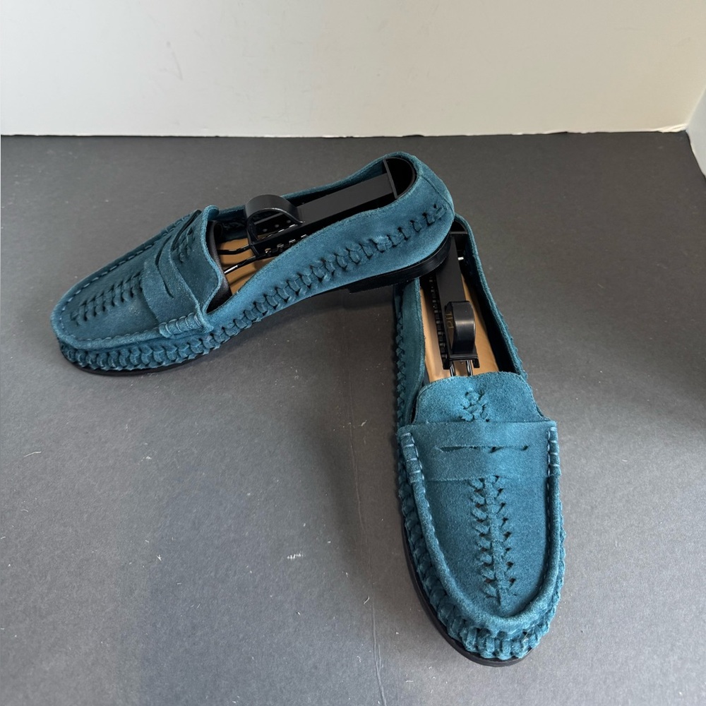 NWOT Anthropologie Pilcro Vibrant Blue Suede Woven Loafers. Size 8 - Picture 3 of 15